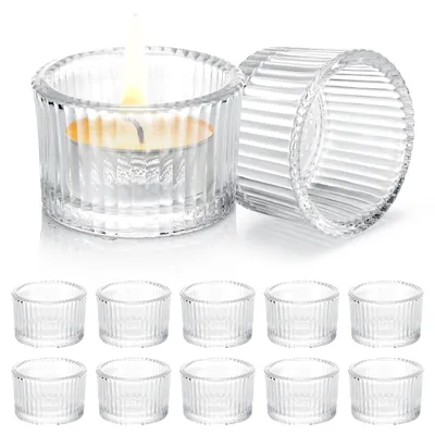 12er-Set Glaskerzenhalter, 4,5 x 3,5 cm, Windlichtglas, Vintage