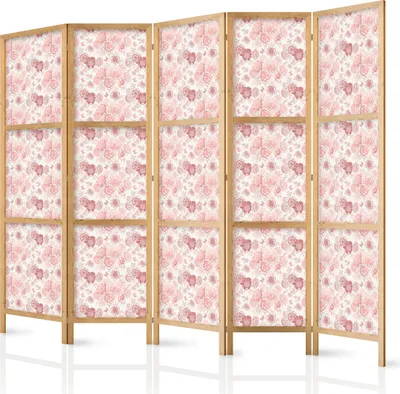 Obrázek produktu pro Japonský květinový paraván 225x172 cm 5dílný béžový