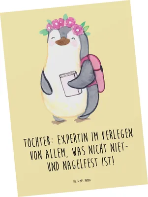 Produktbild von Mr. & Mrs. Panda Postkarte Tochter Expertin - Gelb Pastell - Geschenk, Freude, Humor, Geschenke, Postkarten, Ansichtskarte, Grußkarte, einzigartige Designs, Geburtstage