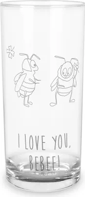 Produktbild von Mr. & Mrs. Panda Wasserglas Bienen Paar 200 ml - Transparent - Geschenk, Schildkröten, Glas, Trinkglas, Freund, für Frauen, Longdrinkglas, Hochzeitstag, Freundin, Tumbler