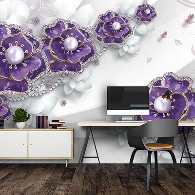 Produktbild von Fototapete Blumen Perlen 3D violett weiß M6090 – selbstklebende Strukturtapete 260g / 400x280cm