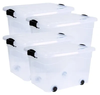 Aufbewahrungsbox 20 l, Set mit 4 Rollen, transparent
