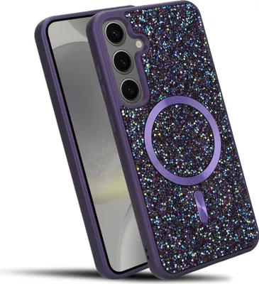 Immagine prodotto di Cadorabo cover per Samsung Galaxy S24 PLUS cover glitter compatibile con MagSafe in LILA cover magnetica per cellulare Sparkle Diamond per Samsung Galaxy S24 PLUS cover protettiva in cristallo antiurto con forza magnetica