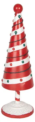 Imagen del producto de Figura decorativa navideña de Clayre & Eef, con forma de árbol de Navidad, de color rojo y blanco, hecha de metal. Dimensiones: 12 cm de diámetro x 36 cm de altura