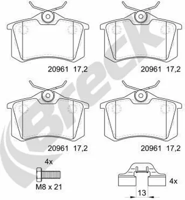 Produktbild von BRECK Bremsbeläge Satz Hinten Bremsklötze für VW Golf IV Schrägheck (1J1) 20961 10 704 00