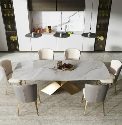 Produktbild von Luxus Esstische Tische Design Tisch Edelstahl Stein Möbel Esszimmer Modern Säule