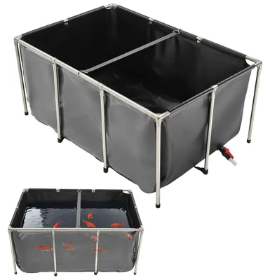 Produktbild von VEVOR Fischteich aus Segeltuch, 1023,3 L Zuchtwassertank, PVC-Koi-Tank mit transparentem Sichtfenster, Aquarium mit Edelstahlrahmen & Ablassventil, zur Zucht von Koi, Goldfisch (schwarz)