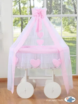 Produktbild von MY SWEET BABY Babybett aus Naturfaser in Weiß mit Baldachin und PREMIUM Matratze
