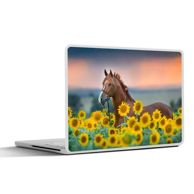 Produktbild von MuchoWow® Laptop Aufkleber Sticker Cover Pferd - Sonnenblume - Himmel - Pastell 31x22.5 cm - Laptop-Deko