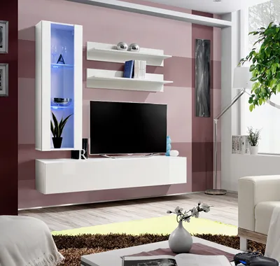 Produktbild von Anbauwand Wohnwand Wohnzimmer Schrankwand FLY H2-3 mit Hochglanz Led Beleuchtung