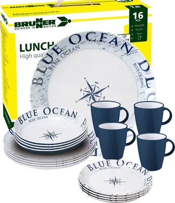 Produktbild von BRUNNER Camping Geschirr Set 4 Personen | Anti-Slip | Lunch Box BLUE OCEAN, 16-tlg.