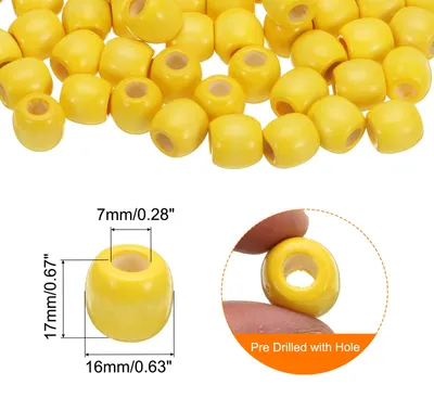 Produktbild von 200 Stk. Gro?e Loch Holzperlen Flechten Perlen, Unvollendete Natš¹rliche Fass Holz Abstandshalter Perlen fš¹r Handwerk Makramee Schmuckherstellung, Gelb (16 x 17mm, 7mm Loch)