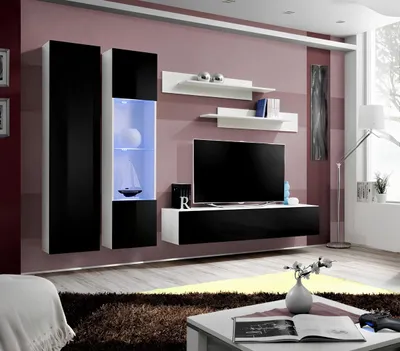 Produktbild von Wohnwand Wohnzimmer Set 5 tlg TV Ständer Wandregal Modern Hänge Vitrine