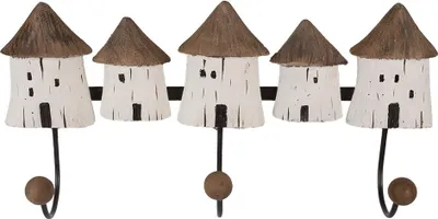 Obrázek produktu pro Clayre & Eef Nástěnný věšák 38x8x19 cm Bílý hnědý Dřevěné domky
