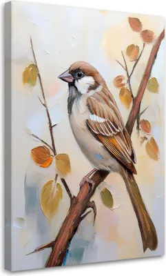 Immagine prodotto di Quadro su tela Uccello su un ramo Boho 40x60 Feeby Marrone quadro per la parete pronto per essere appeso