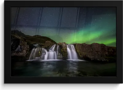 Produktbild von MuchoWow® MuchoWow® Gerahmtes Poster Nordlicht - Wasserfall - Island - Natur 30x20 cm - Poster mit zchwarzem Bilderrahmen - Kunstdruck - Bild-Poster