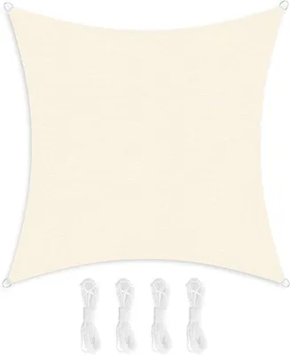 Image de Toile d'ombrage 3 x 3 m - Panneau en HDPE résistant à la déchirure - Résistant aux intempéries - Protection UV - Perméable - Rectangulaire - Beige - avec cordes de 2 m