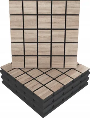 Zdjęcie produktu dla 4 akustyczne panele ścienne z zestawem montażowym | "GRID" 50x50x5cm | pochłanianie i rozpraszanie | kolor: Sonoma