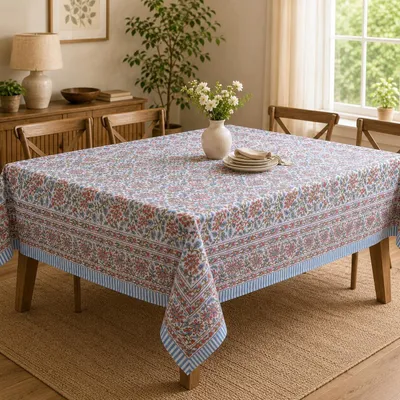 Produktbild von Schweres Baumwoll-Tischdecken mit Blumenmuster für quadratische Tische