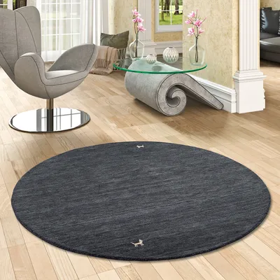 Produktbild von Natur Teppich Indo Nepal Gabbeh Shiva Anthrazit Rund, Größe:150 cm Rund