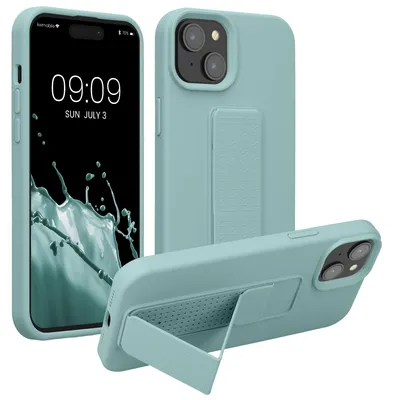 Produktbild von kwmobile Handyhülle für Apple iPhone 15 Plus Hülle - TPU Silikon Case mit Fingerhalter und Stand - Schutzhülle Cover in Mintgrün