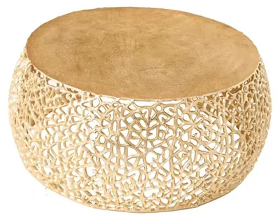 Image de Table basse METRIX ronde 73 cm dorée avec motif géométrique – Table basse design en aluminium