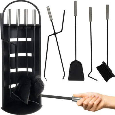 Produktbild von Kaminbesteck KAMINER  5-teilig Mit Ständer – Stahl, Loft-Design 56 cm Metallgriffe  5-in-1 25971
