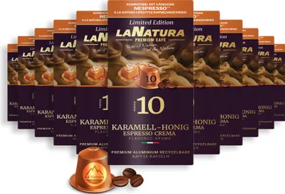 Produktbild von Caramel-Honey Espresso Crema Premium Coffee - 110 kapsułek kawy | La Natura Lifestyle Organic 616g| bio-based | kompatybilne z Nespresso®*³