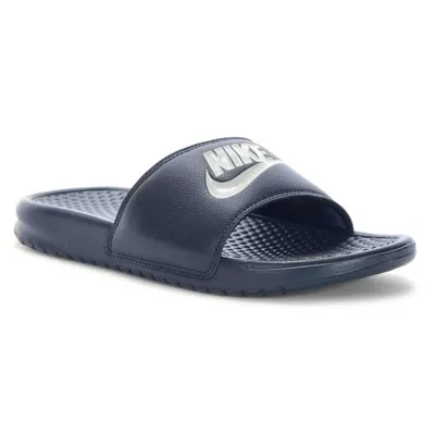 A single navy Nike slide sandal is shown against a white background.