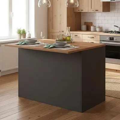 Immagine prodotto di Dmora Isola da Cucina Analiza 90x125x90h cm Nero Antracite, Modulabile 4 Vani  Italy