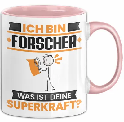 Produktbild von Forscher Tasse Geschenk für Forscher Geburtstag Lustiger Spruch Kaffee-Becher Was Ist Deine Superkraft (Rosa)
