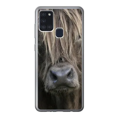 Produktbild von MuchoWow® Handyhülle Schutzhülle Hülle für Samsung Galaxy A21s Schottischer Highlander - Braun - Nase Silikon Softcase Handy Hülle - Hartschale
