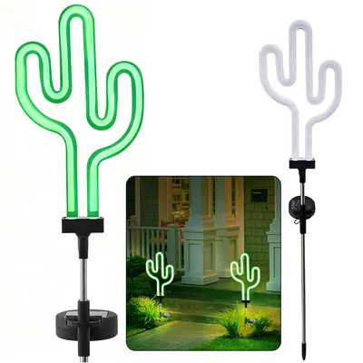 Produktbild von 2er-Set Kaktus Solar Gartenstecker – Wasserdicht, Neon LED Außenlicht für Garten, Hof, Rasen, Wege, Terrasse & Hinterhof