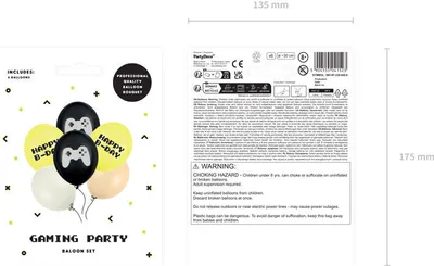 Produktbild von Luftballons Happy Birthday Gamer 30cm Schwarz / Gelb 6er Set