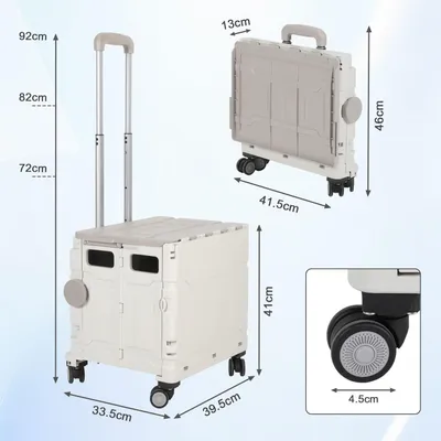 Produktbild von Bettizia Einkaufstrolley Faltbarer bis 55KG mit Teleskopgriff & 360°-Schwenkrolle für Einkaufen Reisen Camping Weiß
