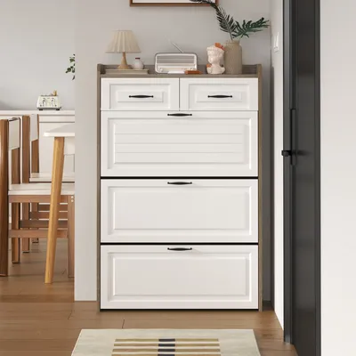 Produktbild von Schuhschrank, 80/23/131 cm, Schuhkipper, Schuhregal mit Schubladen und 3 Klappen, schmal