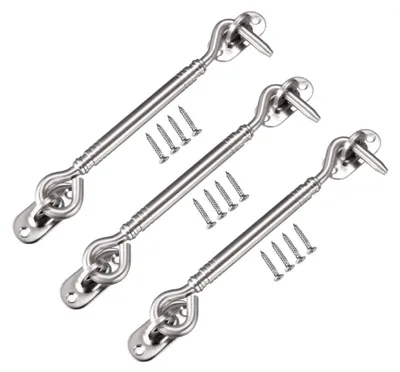 Produktbild von Haken- und Ösenriegel, Torriegel, Torhakenschloss, 5,9 Zoll, Kabinenhaken, Riegel, Tor, Tür, Schwenkfenster, Türhaken mit Befestigungsschrauben, 3 Stück Knopf