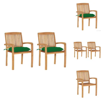 Image de vidaXL Chaises de jardin 2 pcs. avec coussins verts teck massif - Chaises de jardin