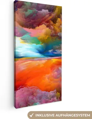 Produktbild von MuchoWow® - Leinwandbilder - Gemälde - Ölgemälde - Abstrakt - Wolken, Wandbild, Wanddeko Bilder Wohnzimmer, 20x40 cm