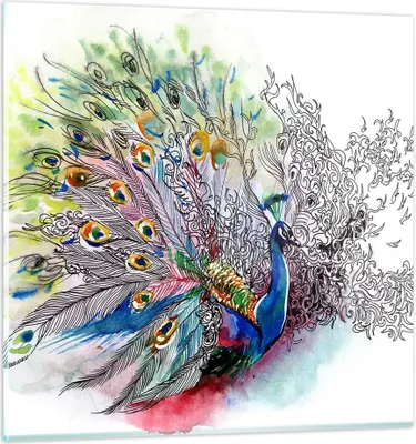 Produktbild von Bilder auf glas - Pfau Feder Farbe - 70x70cm - Glasbilder - Wandbilder - Kunstdruck - zum Aufhängen bereit - Wanddekoration aus Glas - Glas Bilder - Wandbild auf Glas - Einteilig - GAC70x70-3556