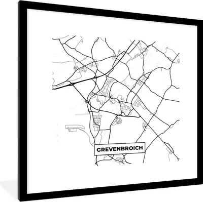 Produktbild von MuchoWow® Gerahmtes Poster Grevenbroich - Karte - Stadtplan 40x40 cm - Poster mit Schwarzem Bilderrahmen Wandposter Rahmen Foto Bilder - Poster - Plakat im Rahmen
