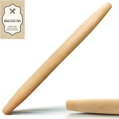 Produktbild von Famanu Teigrolle aus Buchenholz – 43 cm – glatt und stabil – geeignet für Pizzateig, Torten und Kekse
