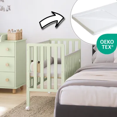 Produktbild von ZEE BAMBI Mint Beistellbett Baby mit Matratze & Rollen 100x50 cm Tragbar Babybett Verstellbarer Stubenwagen Kinder Bett 3-fach Höhenverstellbar