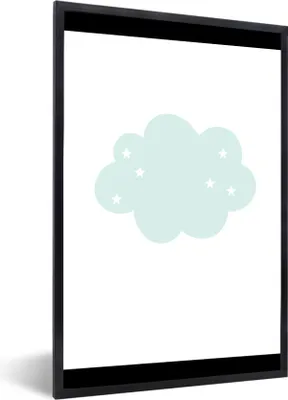 Produktbild von MuchoWow® Gerahmtes Poster Wolke - Sterne - Pastell - Kinder - Baby 30x40 cm - Poster mit Schwarzem Bilderrahmen Wandposter Rahmen Foto Bilder - Wanddeko - Kunstdrucke