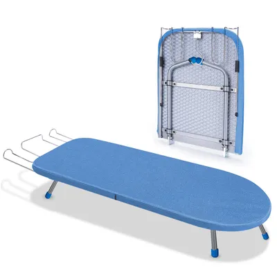 Zdjęcie produktu dla Deska do prasowania Składana deska do prasowania ze stojakiem na żelazko 83x31 cm, maks. 8,5 kg Deska do prasowania z uchwytem ze stali nierdzewnej, tkanina ognioodporna Do domu i w podróży, niebieska