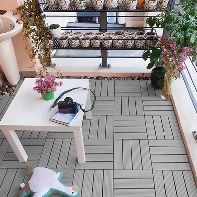 Produktbild von YZNAHRE WPC Terrassendielen 30x30cm Balkon Boden Terrassenfliesen 33 Stück,1㎡, Holzoptik Balkon Bodenbelag Klicksystem Balkonfliesen für Balkon und Garten, Grau