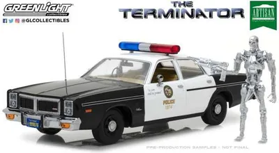 Produktbild von Greenlight Collectibles 19042 Dodge Monaco 1977 Police Terminator mit T-800 Endoskelet Figur 1:18