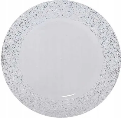 Obrázok produktu pre Biely tanier s bodkovaným strieborným okrajom 33 cm plast