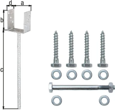 Produktbild von U - Pfostenträger Set 101 x 100 mm mit Dolle 400 mm incl. Befestigungsschrauben