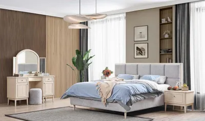 Produktbild von Komplett Schlafzimmer Möbel Set Bett 2x Nachttisch Schminktisch 4tlg Neu